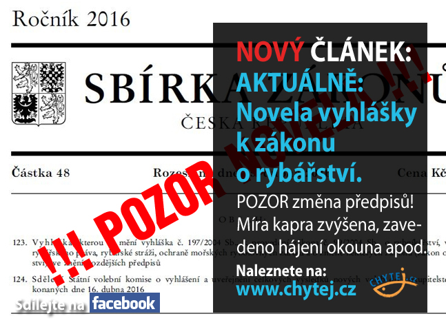 AKTUÁLNĚ: Novela vyhlášky k zákonu o rybářství.